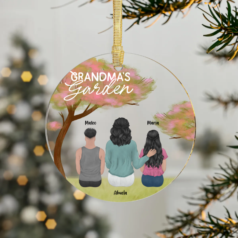 Grandma's Garden in Full Bloom with Grandkids Acrylic Ornament (PERSONALIZED)