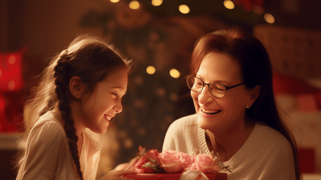 Personalized Gifts for Granddaughters collection at the GrandparentsAcademy.com Gift Shop. Image features grandmother giving a memorable gift to her young granddaughter.