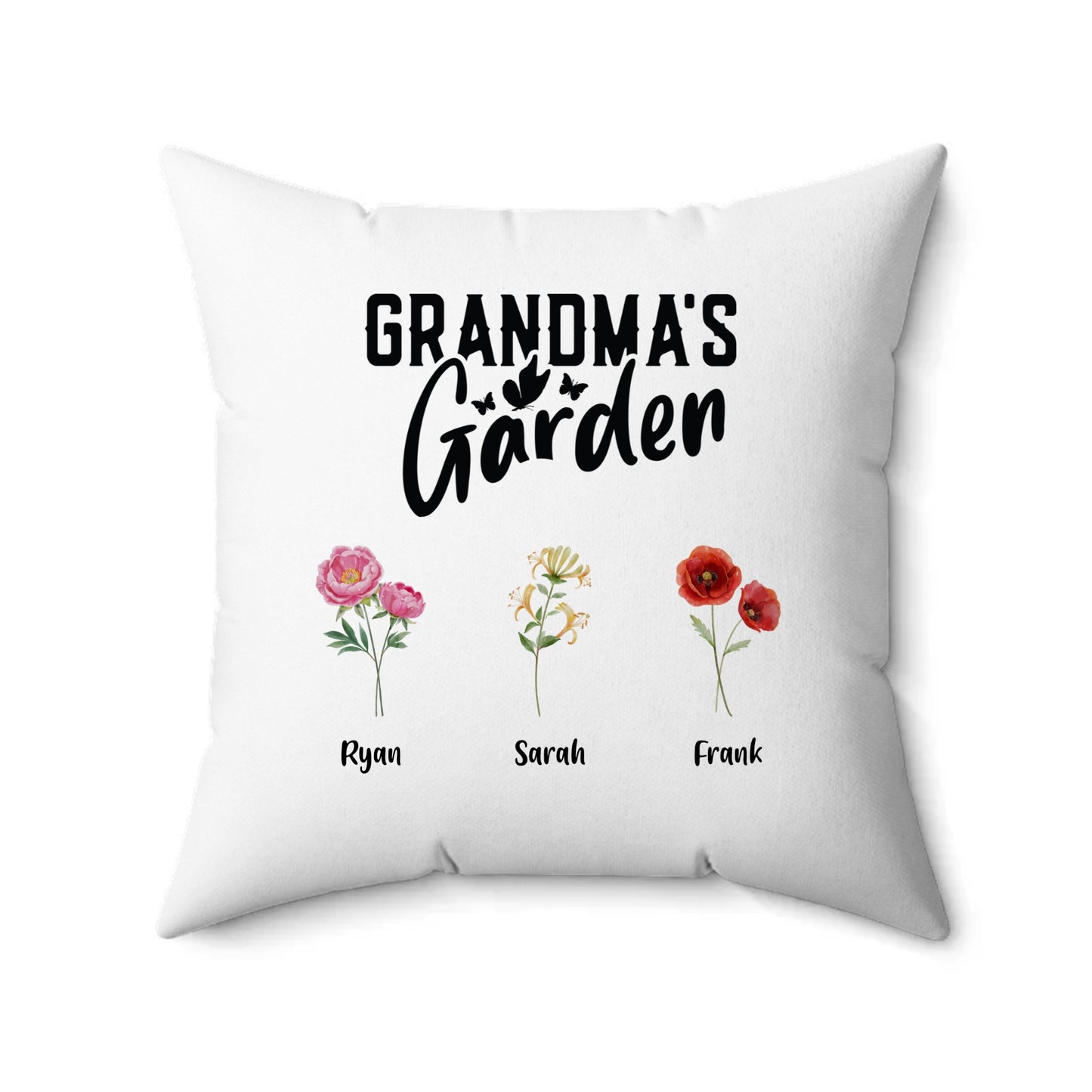 Grandma's Garden Birth Flower Faux Suede Pillow (PERSONALIZED)