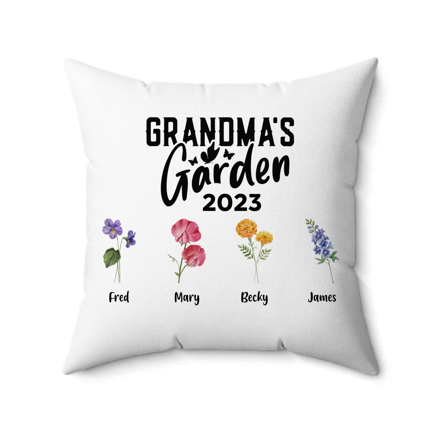 Grandma's Garden Birth Flower Faux Suede Pillow (PERSONALIZED)