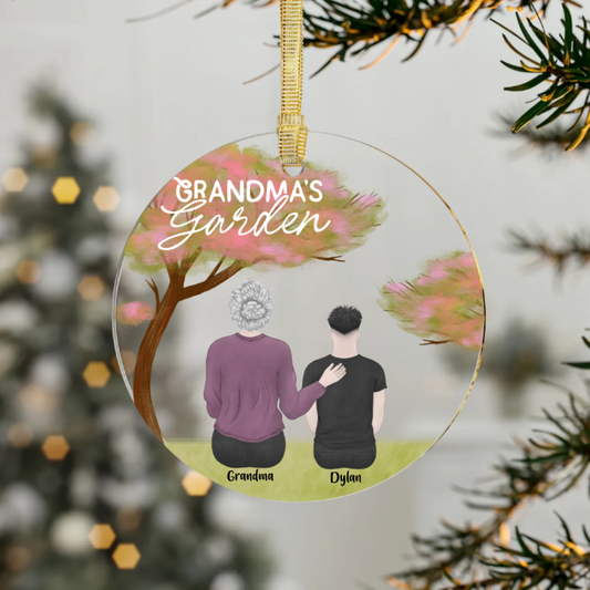 Grandma's Garden in Full Bloom with Grandkids Acrylic Ornament (PERSONALIZED)
