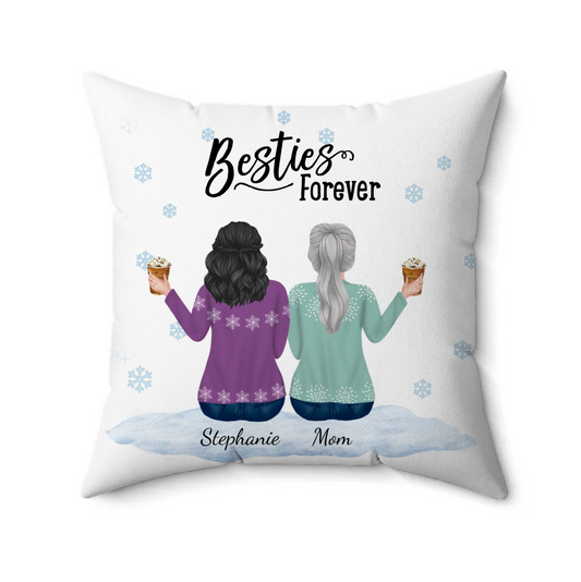 Mother + Daughter Best Friends Faux Suede Square Pillow (PERSONALIZED)