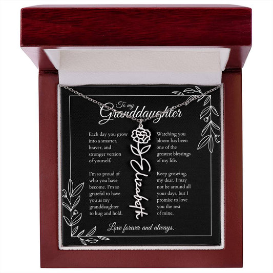 GrandBloom™ Granddaughter Signature Name Necklace - BLACK (18K Gold Finish or Polished Steel w/ Optional Luxury Gift Box)