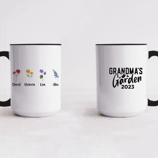 Grandma's Garden Birth Month Accent Mug (PERSONALIZED)